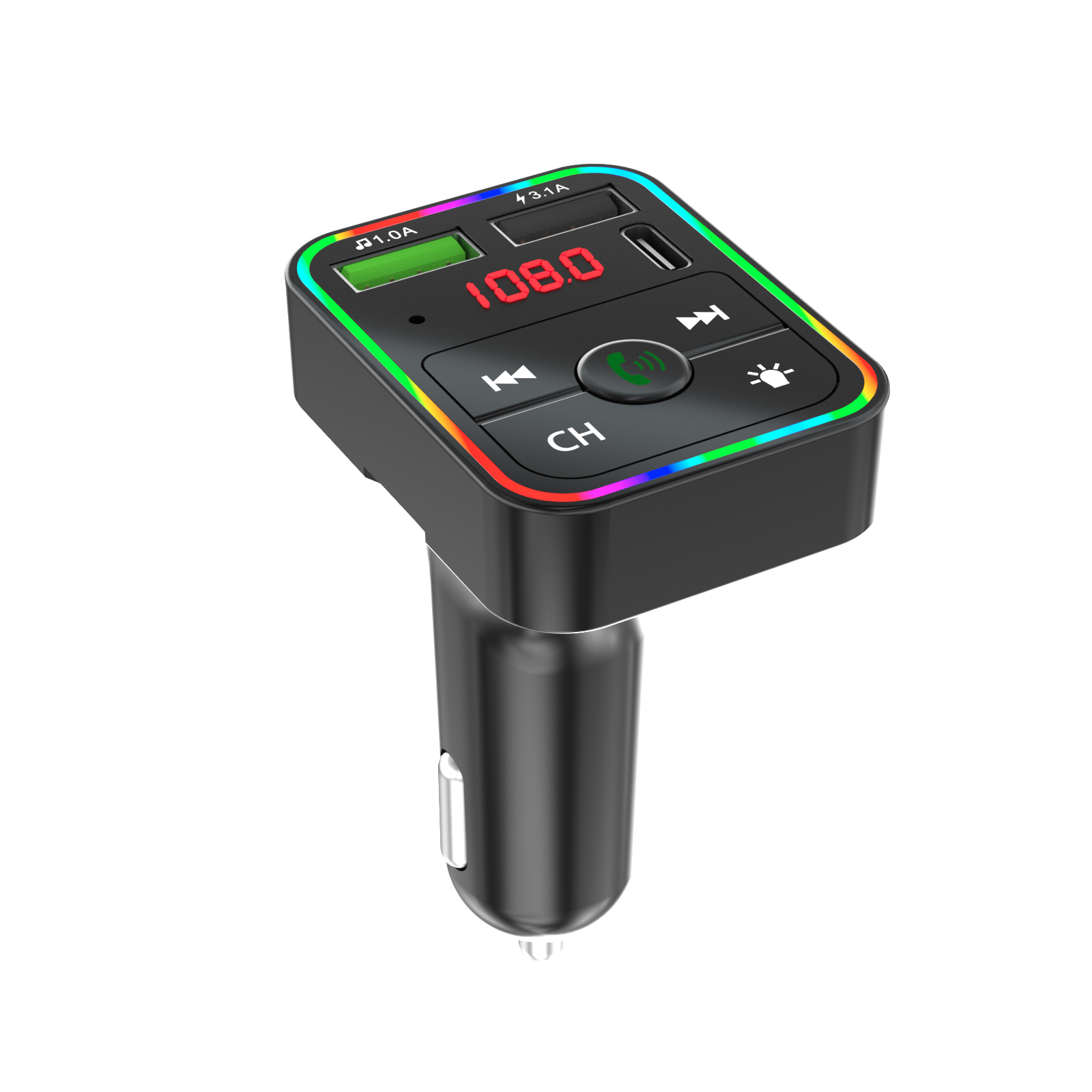 Car Bluetooth Mp3 Transmitter with Colorful Light