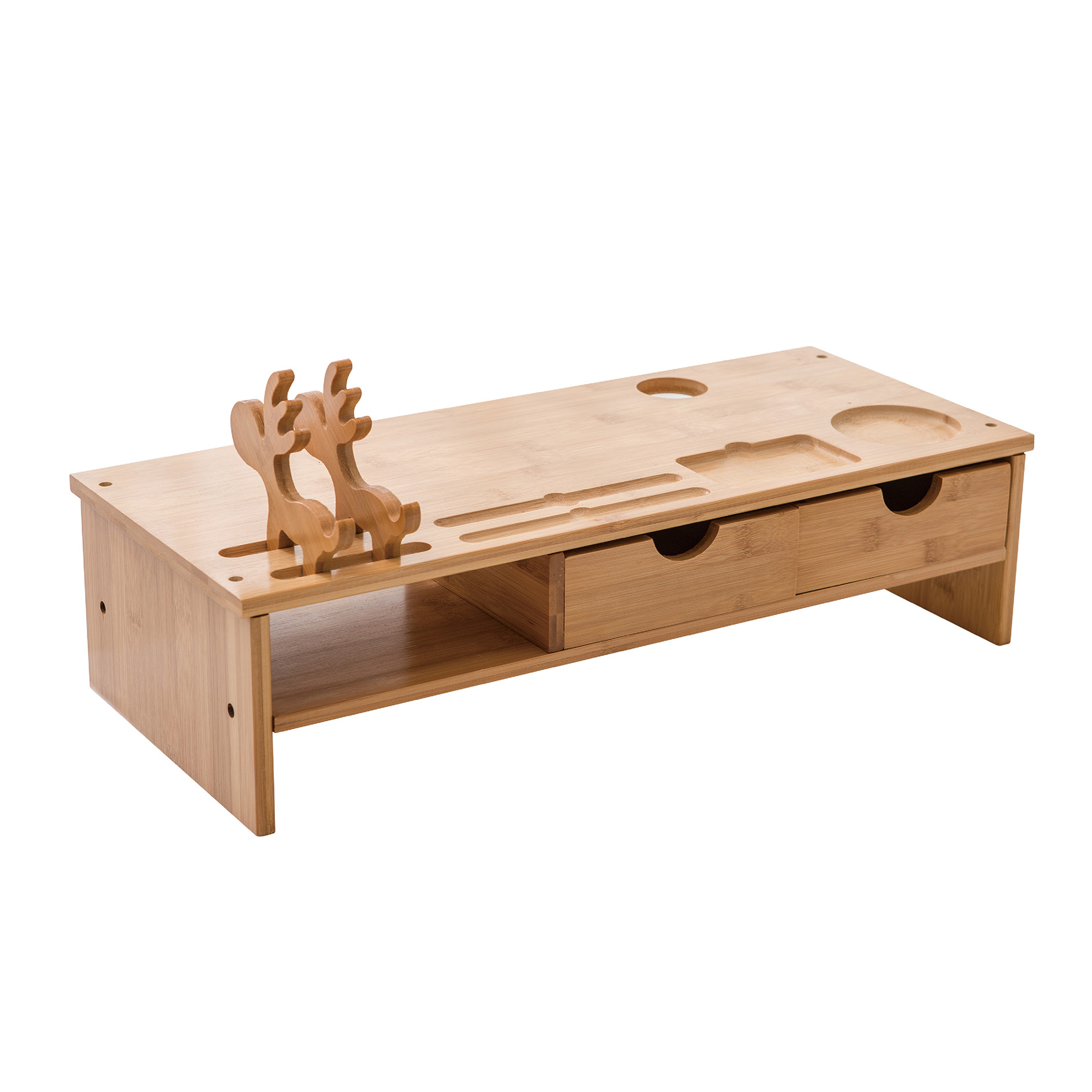 Bamboo Monitor Stand with Phone Stand & Drawer