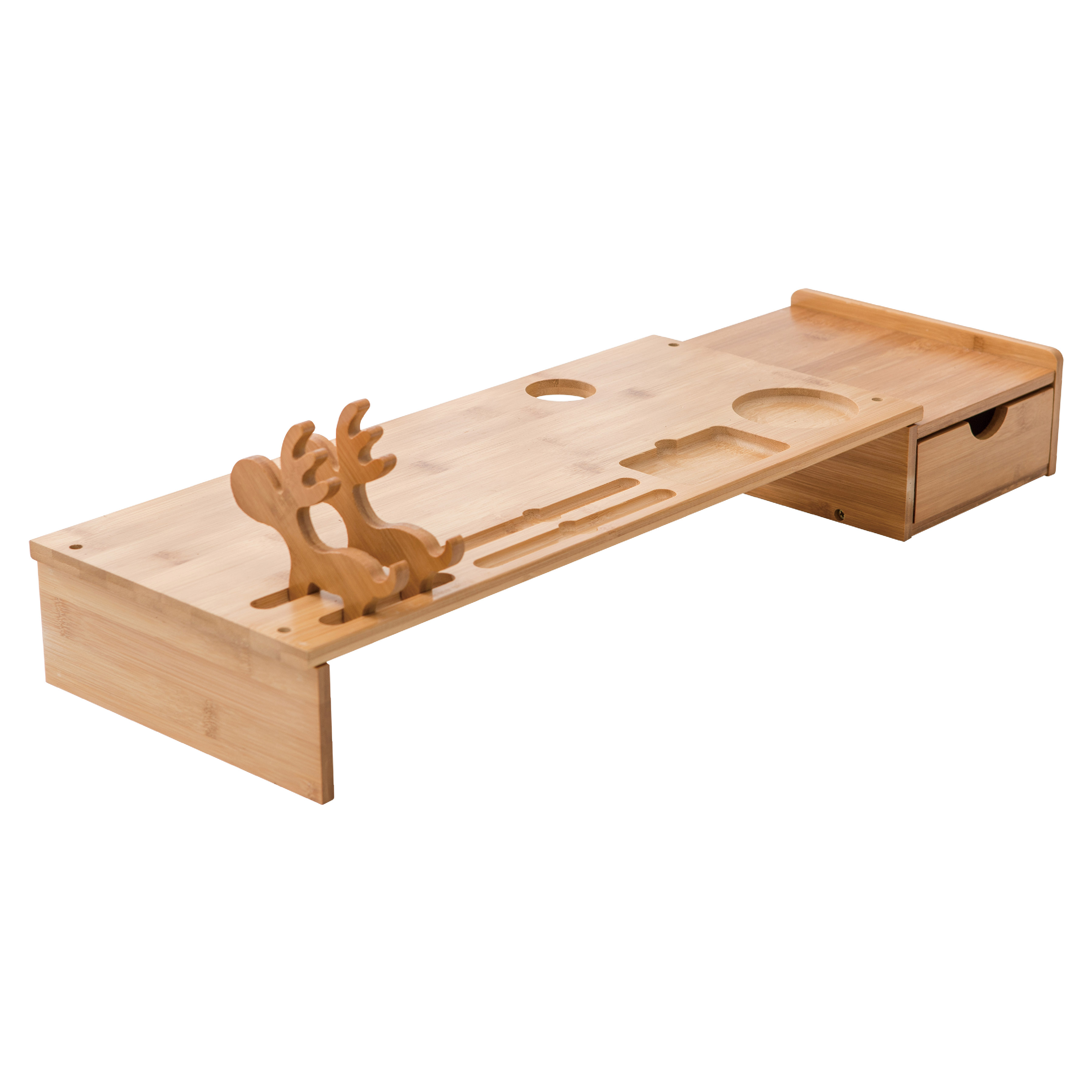 Bamboo Monitor Stand with Phone Stand & Drawer