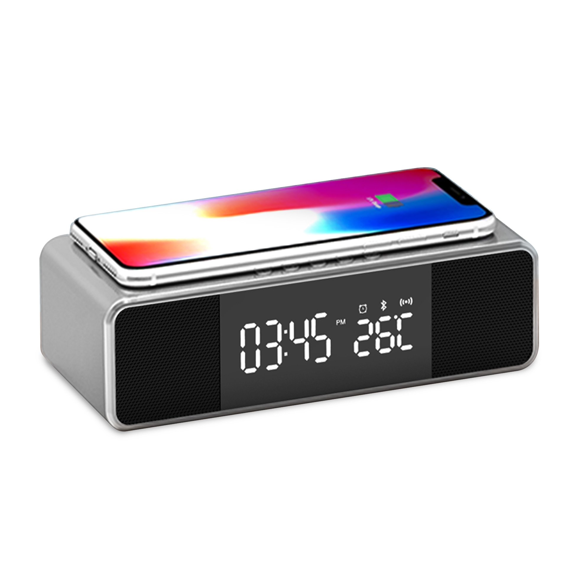 3 In 1 Bluetooth Speaker Clock with Wireless Charging Powerbank 