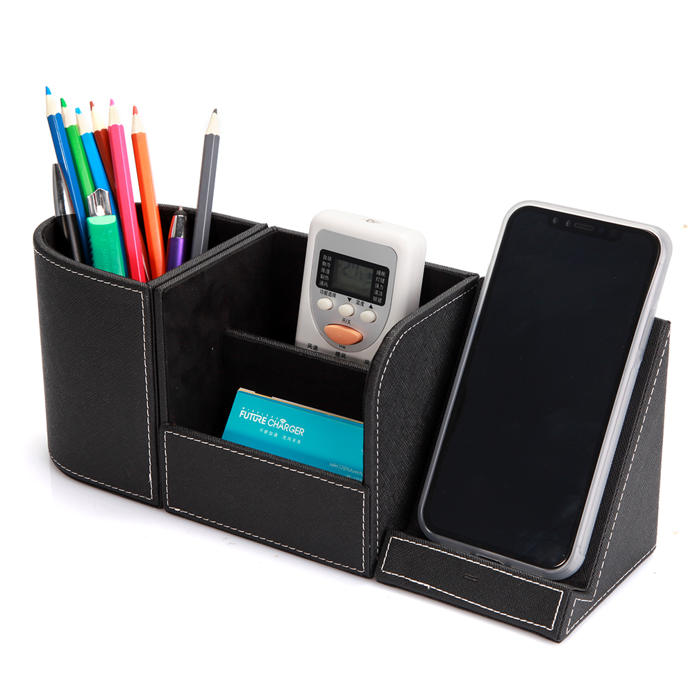 Pu Leather Divisible Wireless Charger Brush Pot    