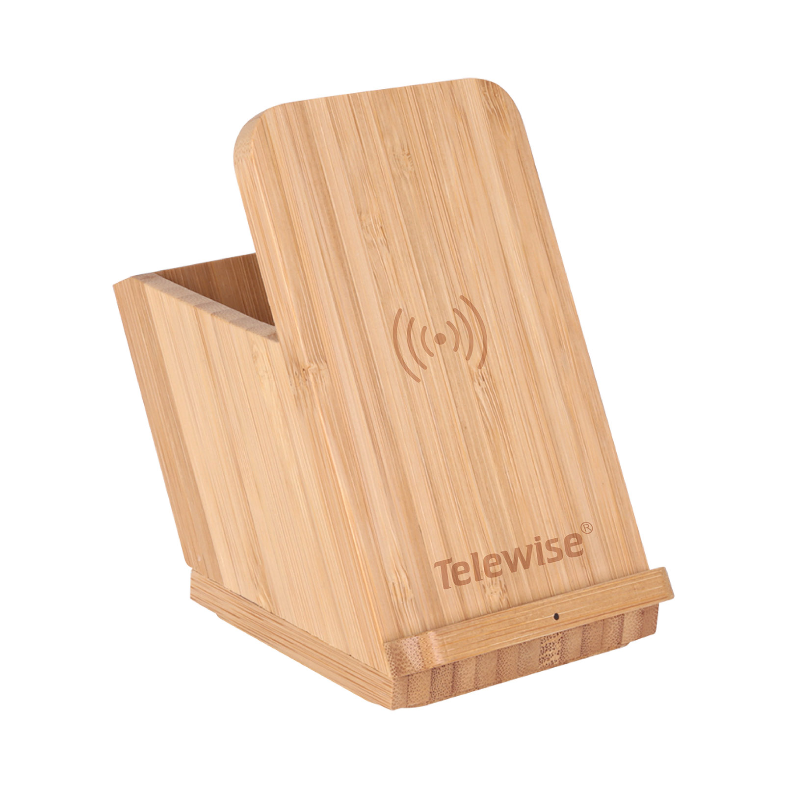 Bamboo Wireless Charger Phone Stand Brush Pot