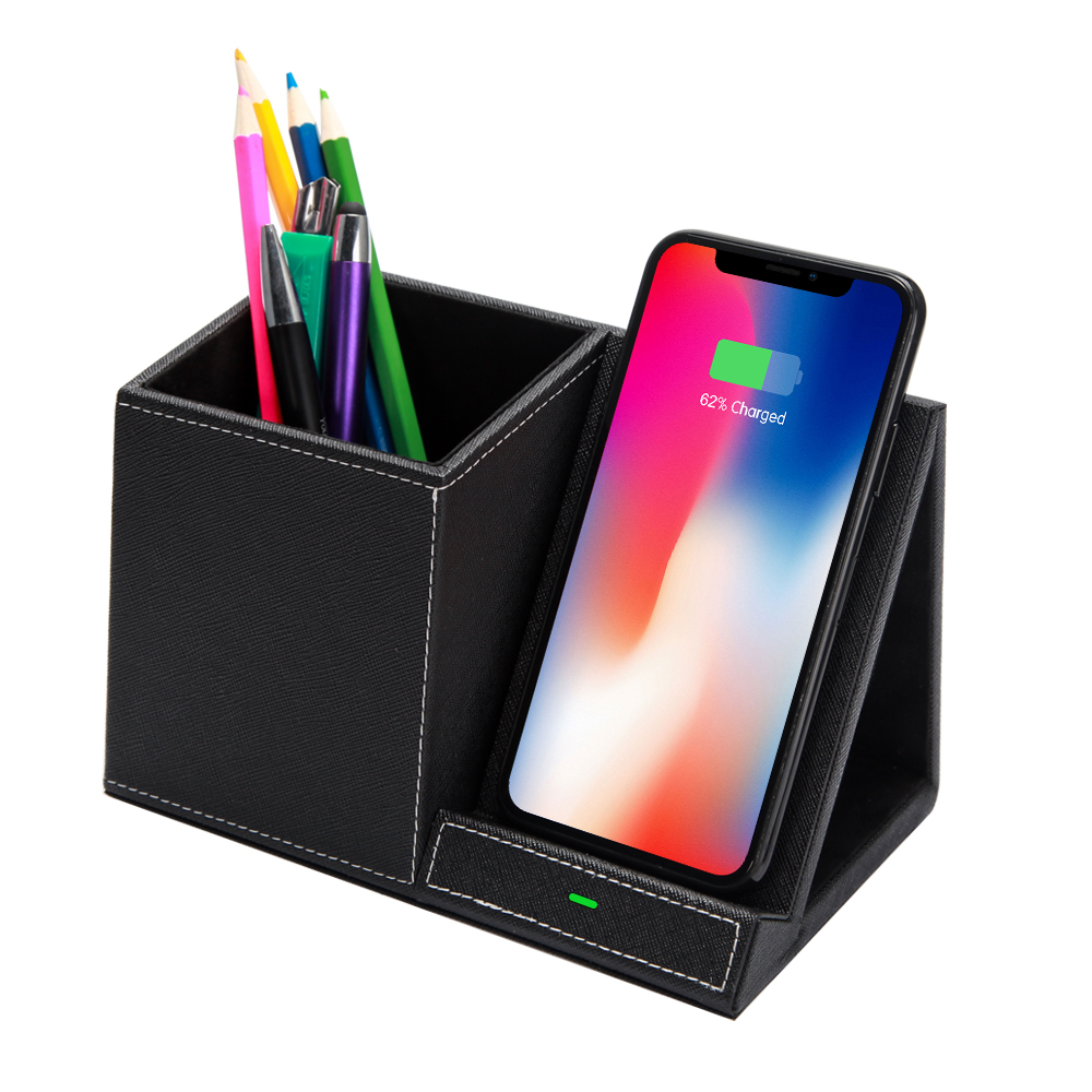 PU Wireless Charger Phone Stand & Brush pot