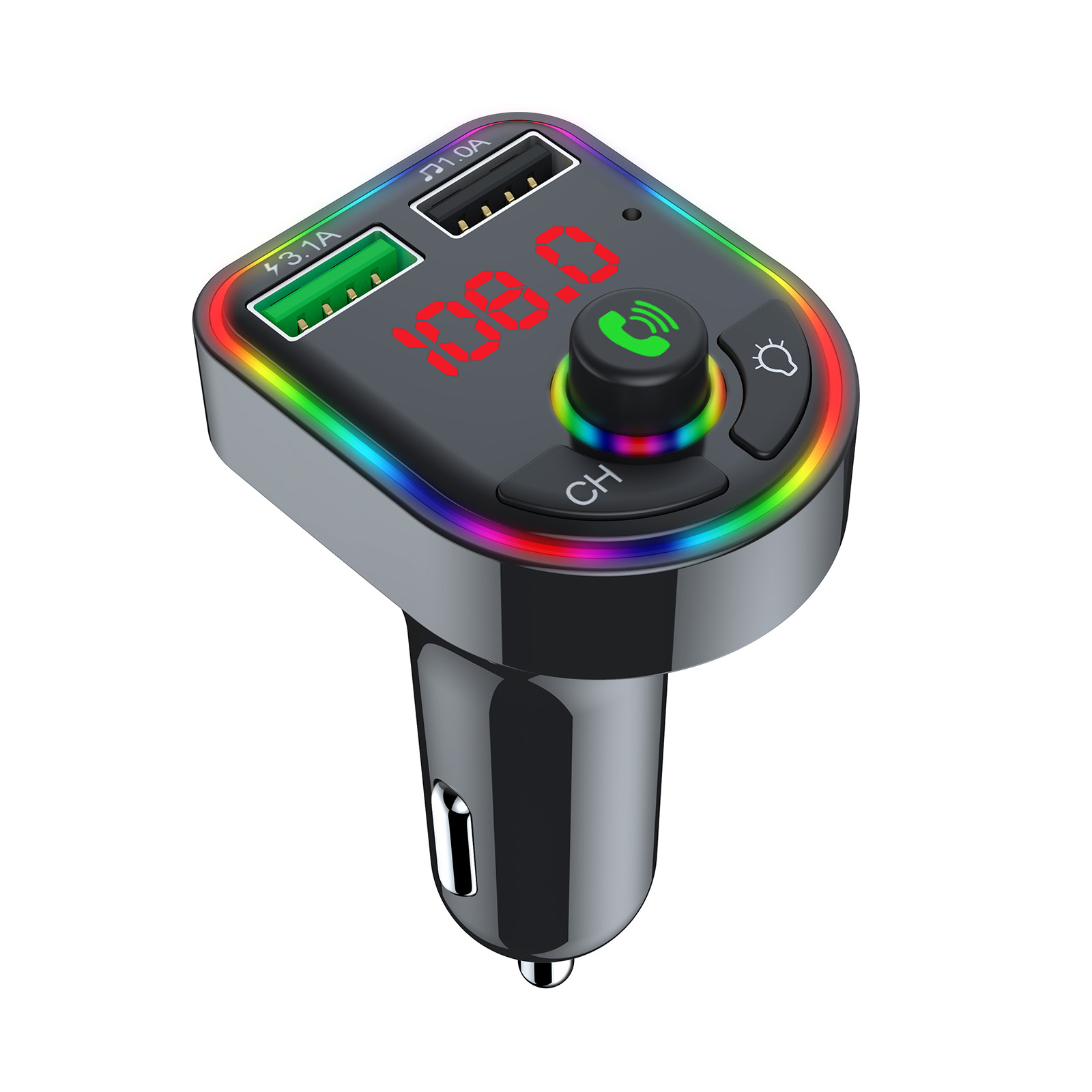 Car Bluetooth Mp3 Transmitter with Colorful Light