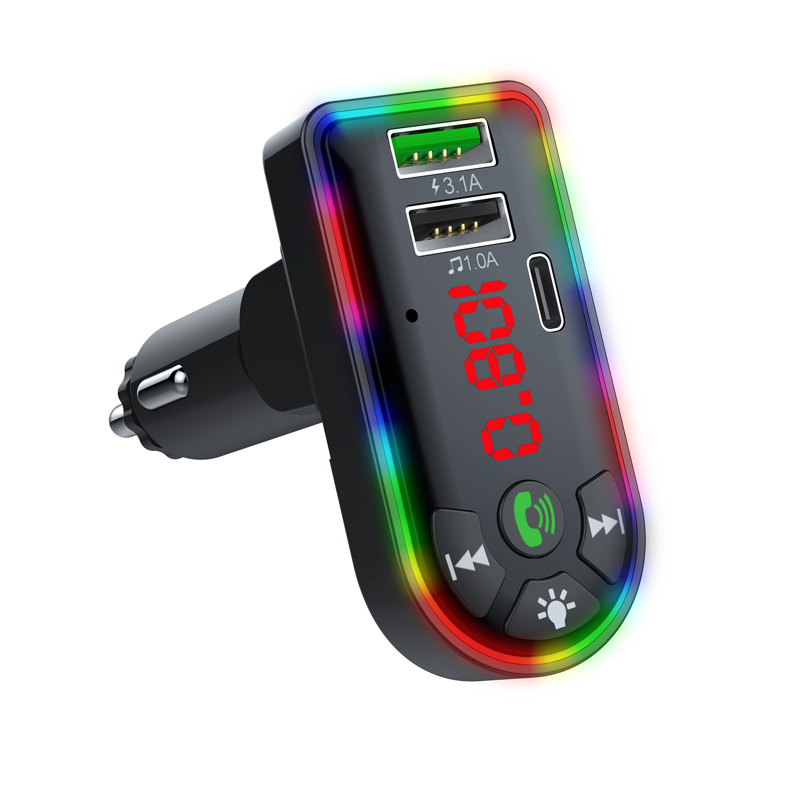 Car Bluetooth Mp3 Transmitter with Colorful Light