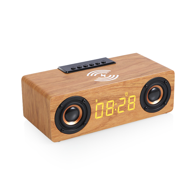 3 In 1 Wooden Wireless Charger Bluetooth Speaker Alarm Clock