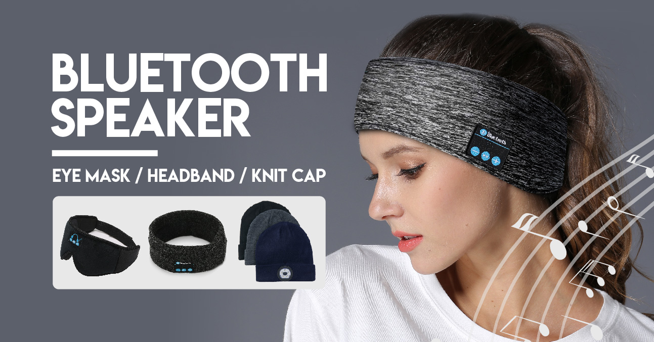 Bluetooth Speaker with Eye Mask, Headband, Knit Cap