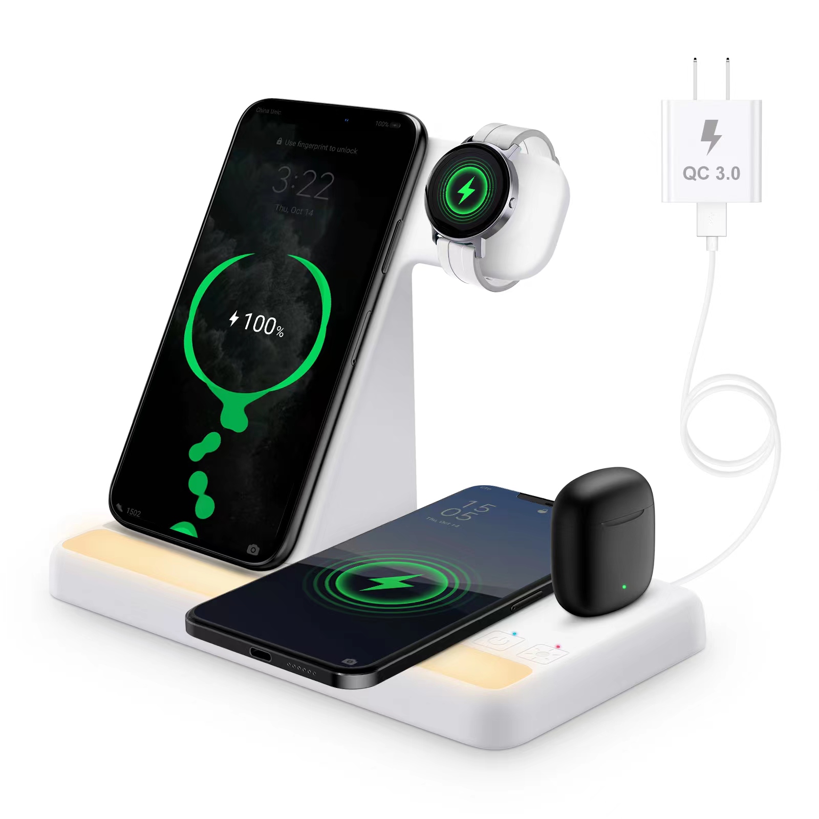  6 In1 Wireless Charger Bluetooth Speaker Phone Stand Night Light