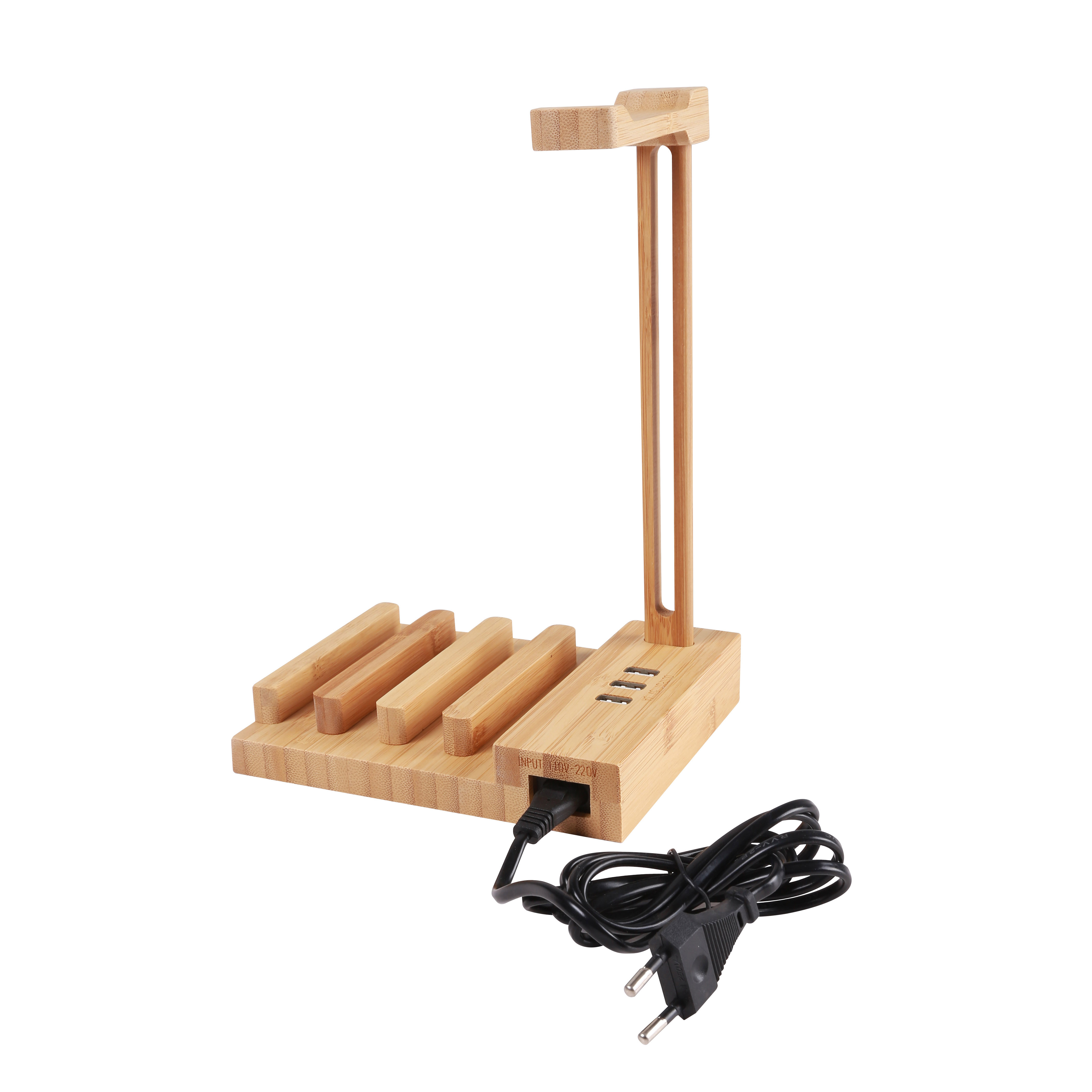 Bamboo Headset Stand & USB HUB