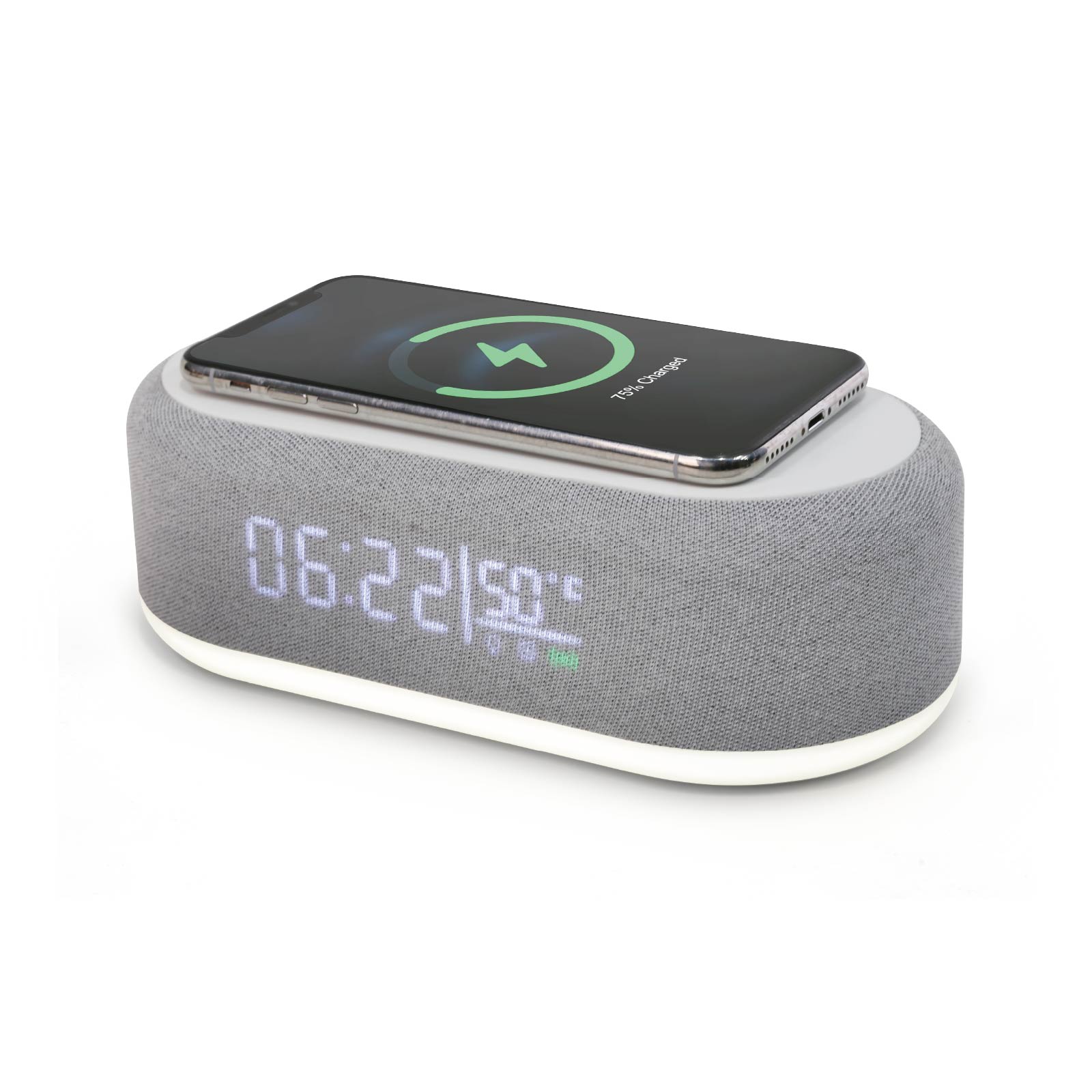 Fabric Bluetooth Speaker Wireless Charging with Alarm Clock 