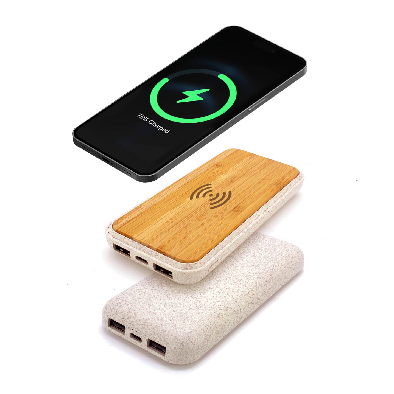 Wheat Straw & Bamboo Magnetic Wireless Charging Bank