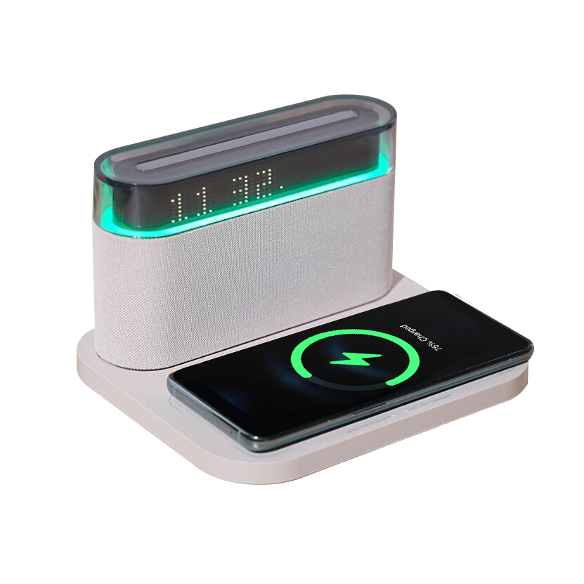 4 In 1 Wireless Charging Speaker with Lamp & Clock 