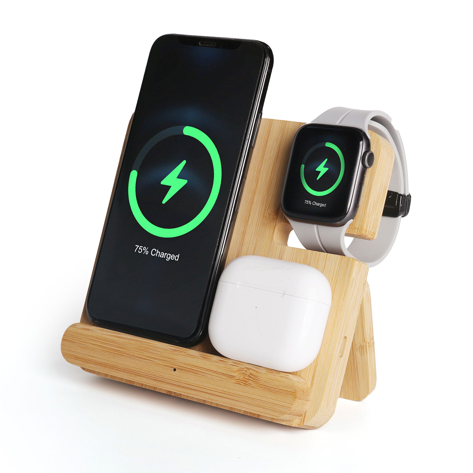 Bamboo 3 In 1 Wireless Charging Station ( Phone, Watch, Earphone)