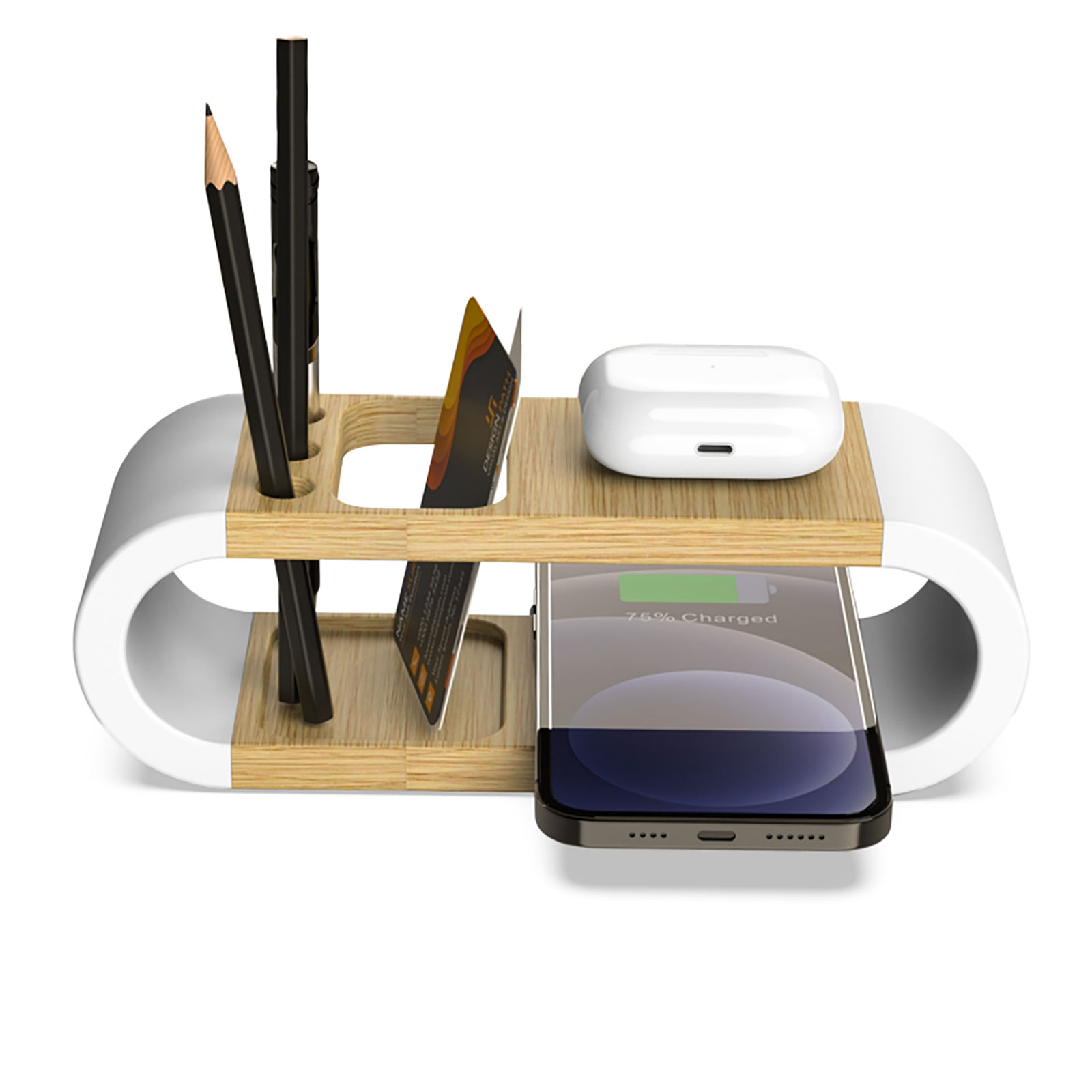 Bamboo Wireless Charger with Desk Organizer