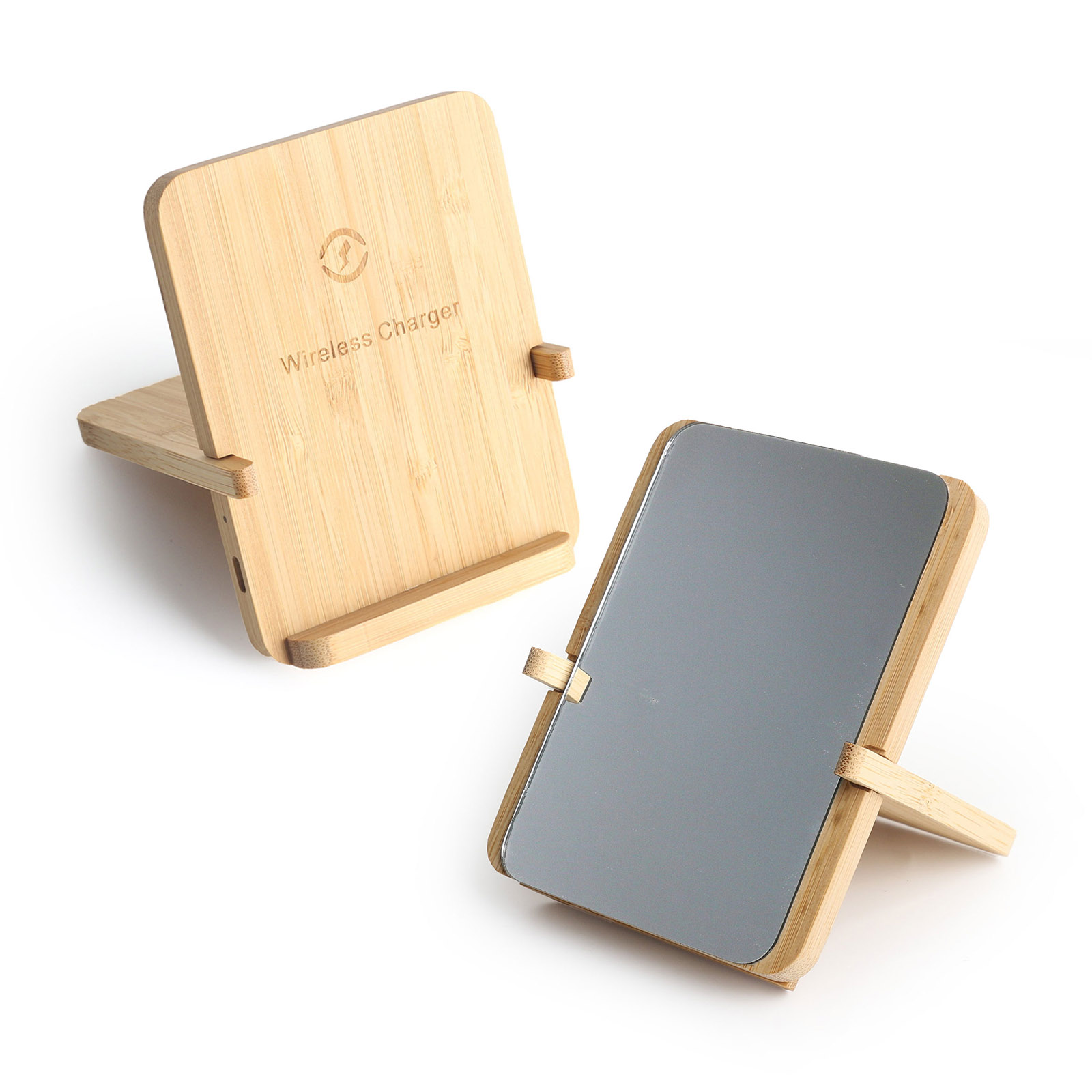 Bamboo 3 in 1 Wireless Charging Phone Stand with Mirror 