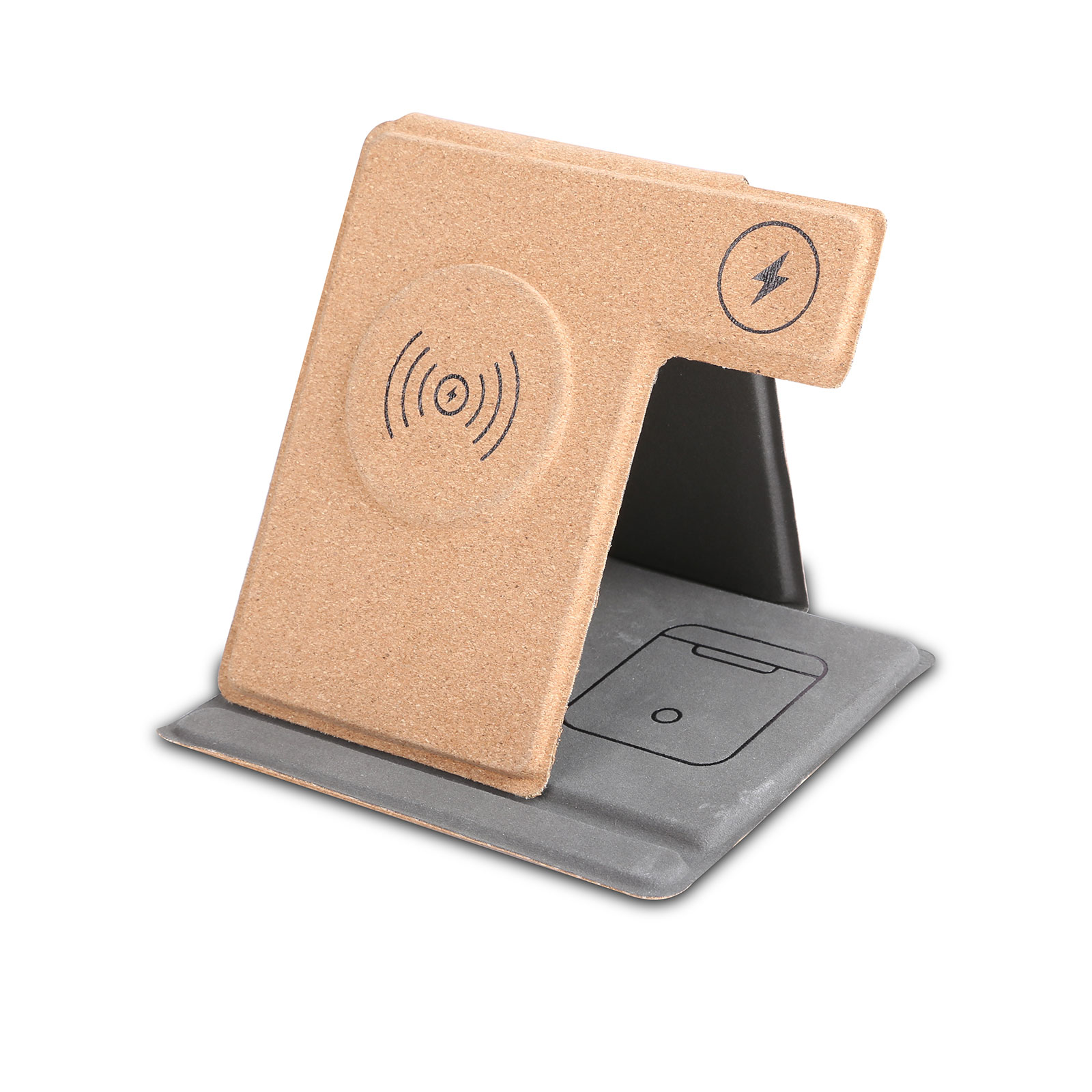 Fabric/Cork Foldable 3-in-1 Wireless Charging Phone Stand