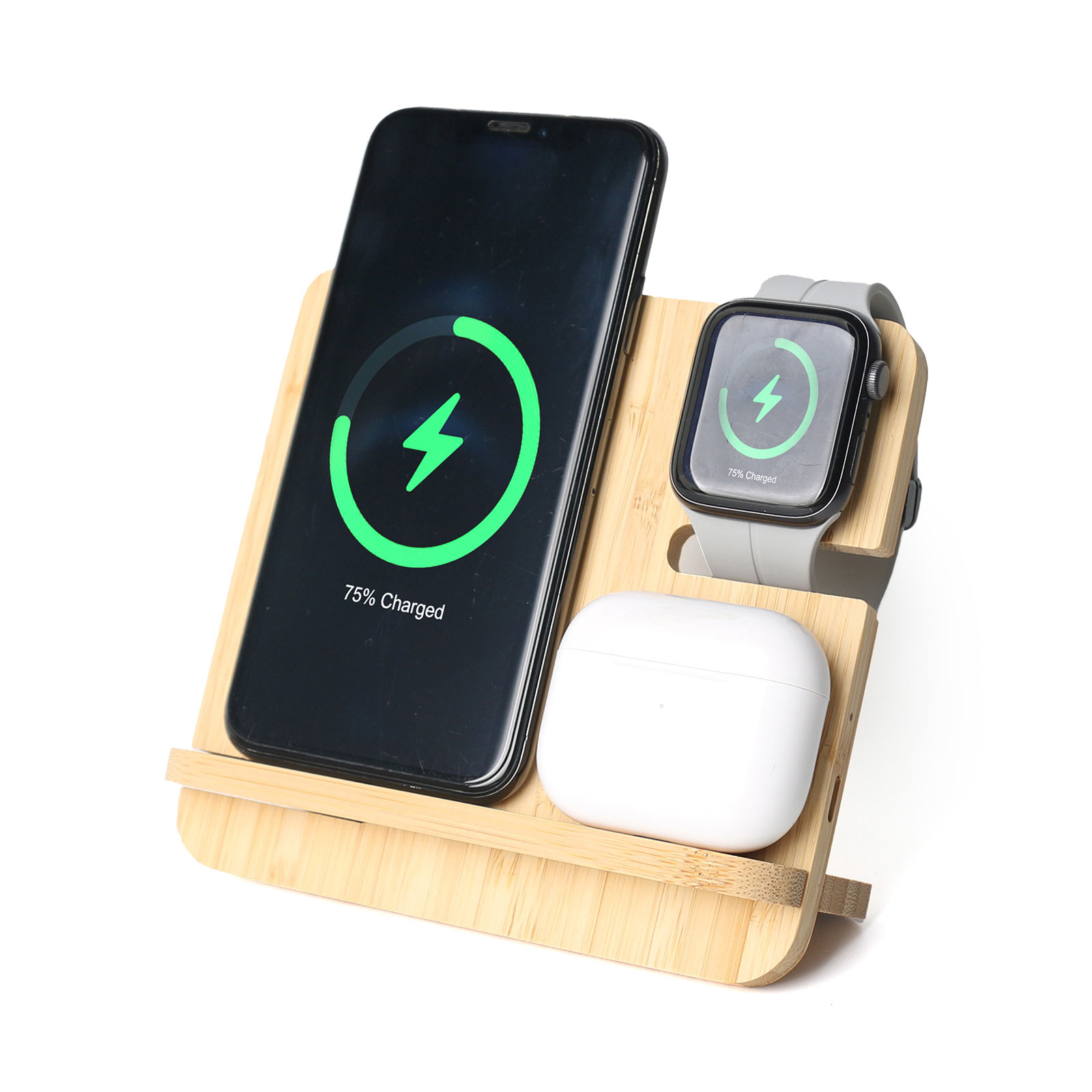 Bamboo 3 In 1 Wireless Charging Station ( Phone, Watch, Earphone)