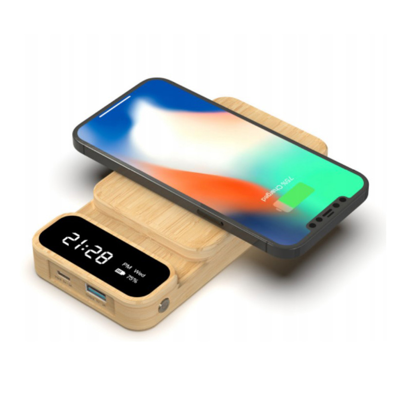 Bamboo Digital Display Wireless Charging Bank