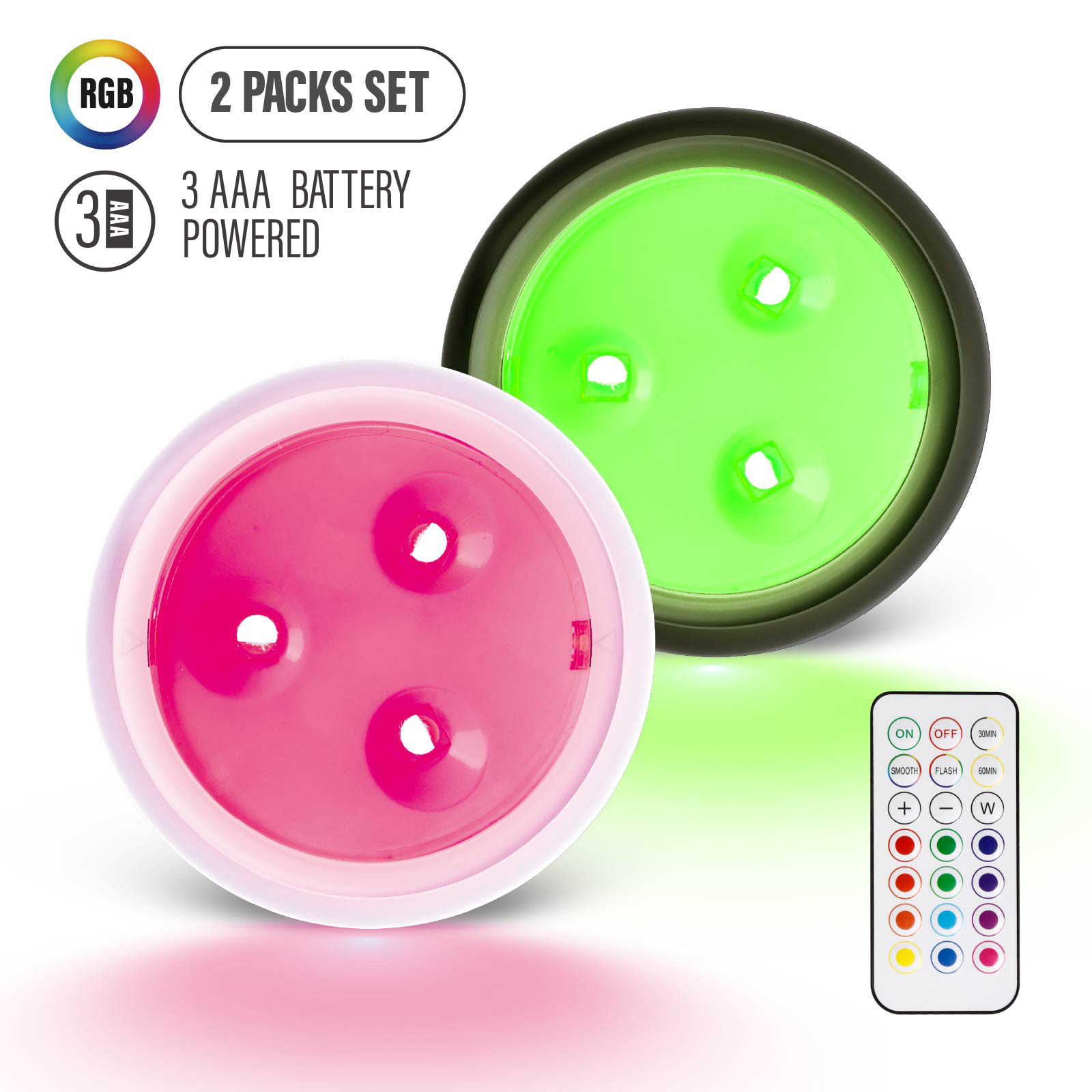 Remote & Tap Control LED Lights (2 Packs) Battery Powered