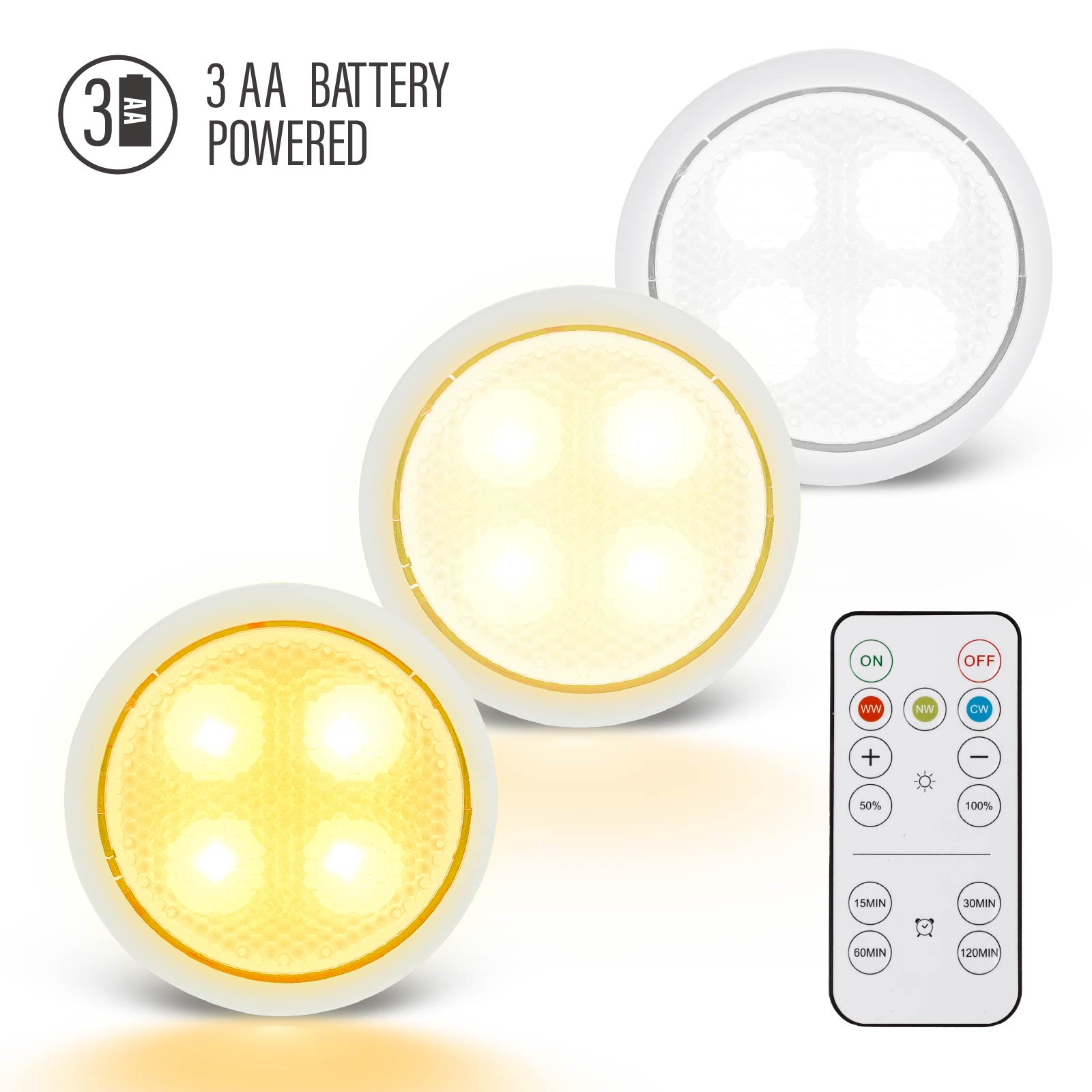 Remote & Tap Control LED Lights (3 Packs) Battery Powered