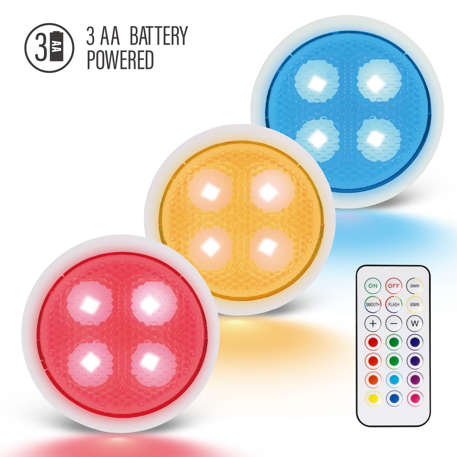 Remote & Tap Control LED Lights (3 Packs) Battery Powered