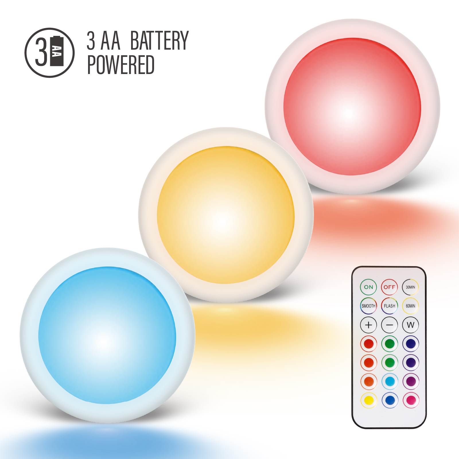 Remote & Tap Control LED Lights (3 Packs) Battery Powered