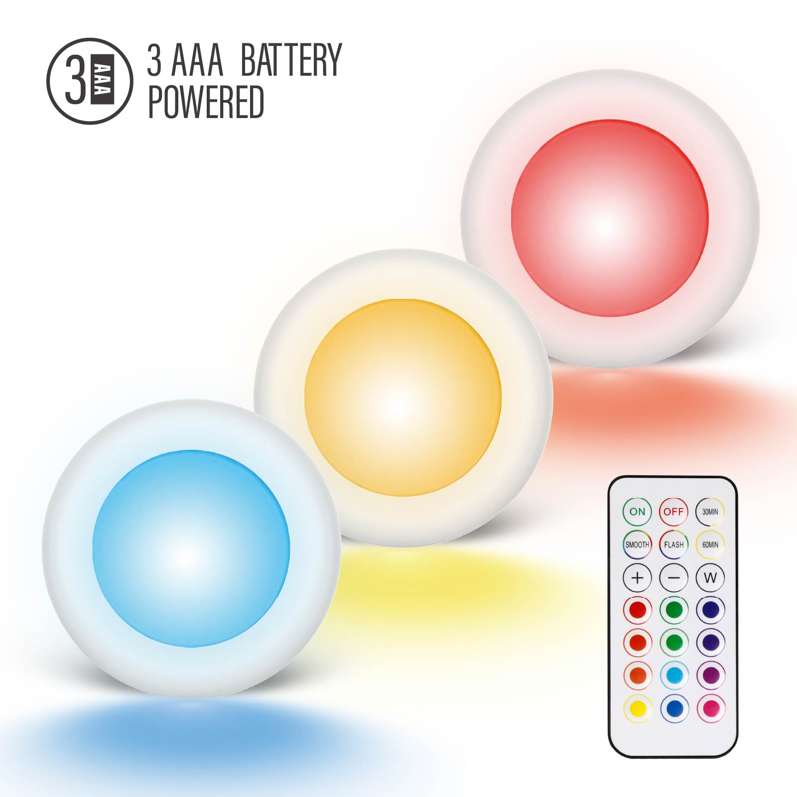 Remote & Tap Control LED Lights (3 Packs) Battery Powered