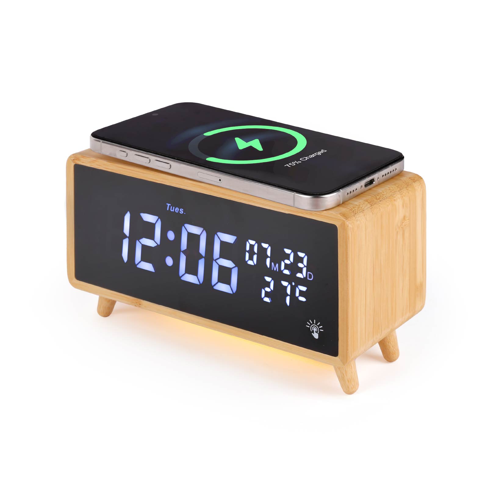 Bamboo Wireless Charger & Light Alarm Clock