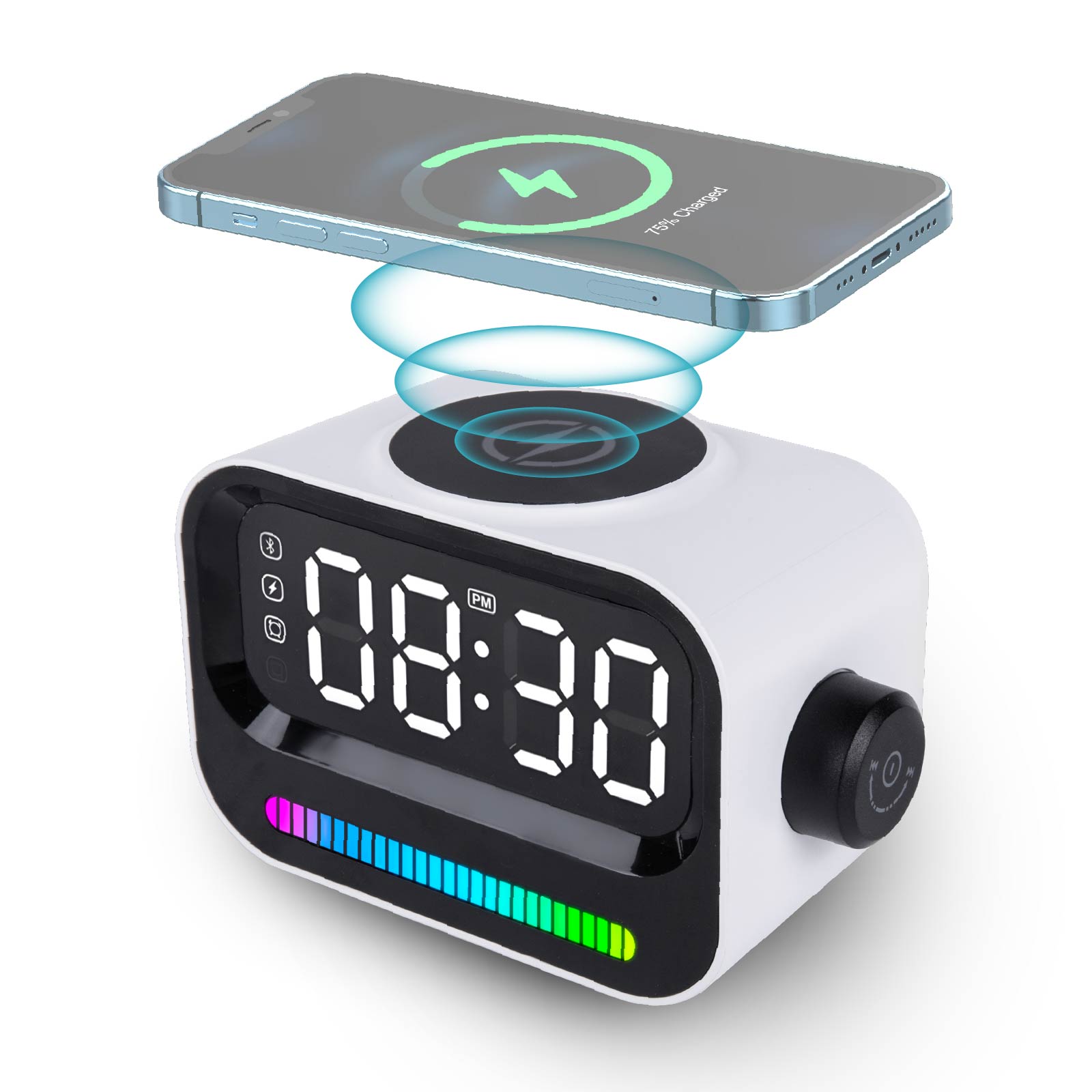 15W Wireless Charger & Led Speaker with Alarm Clock