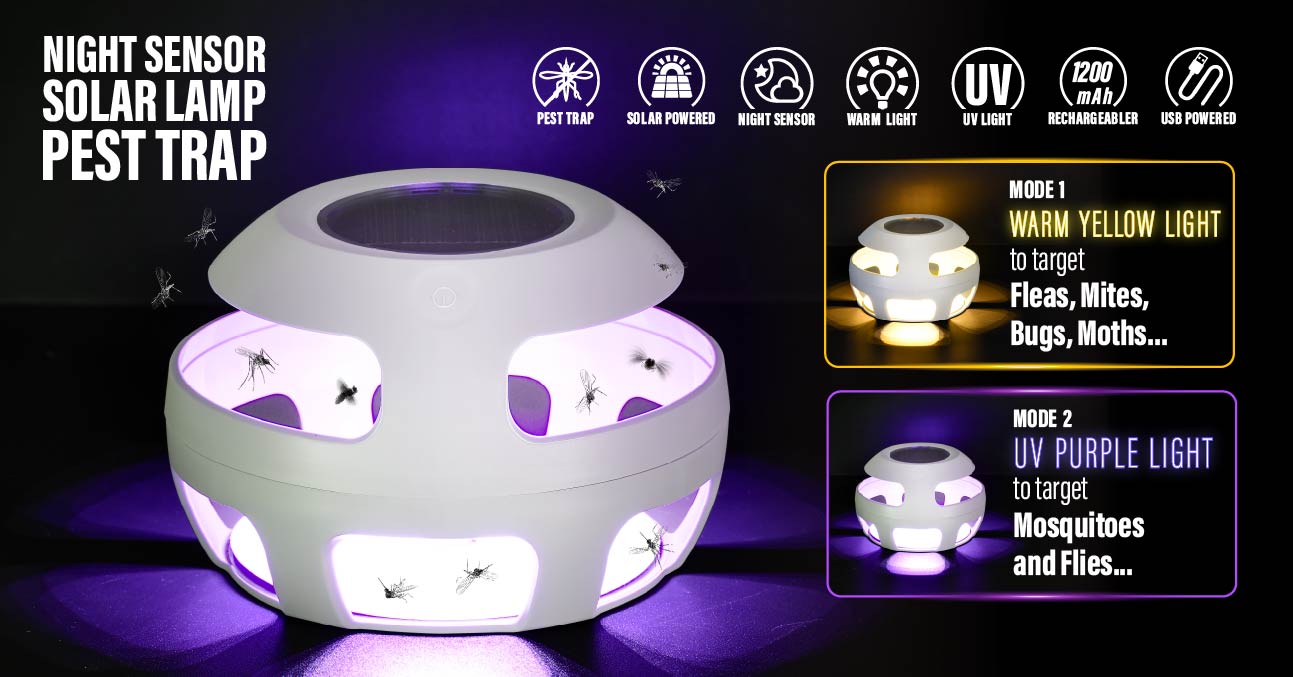 Solar Powered Night Sensor Pest Trap Lamp