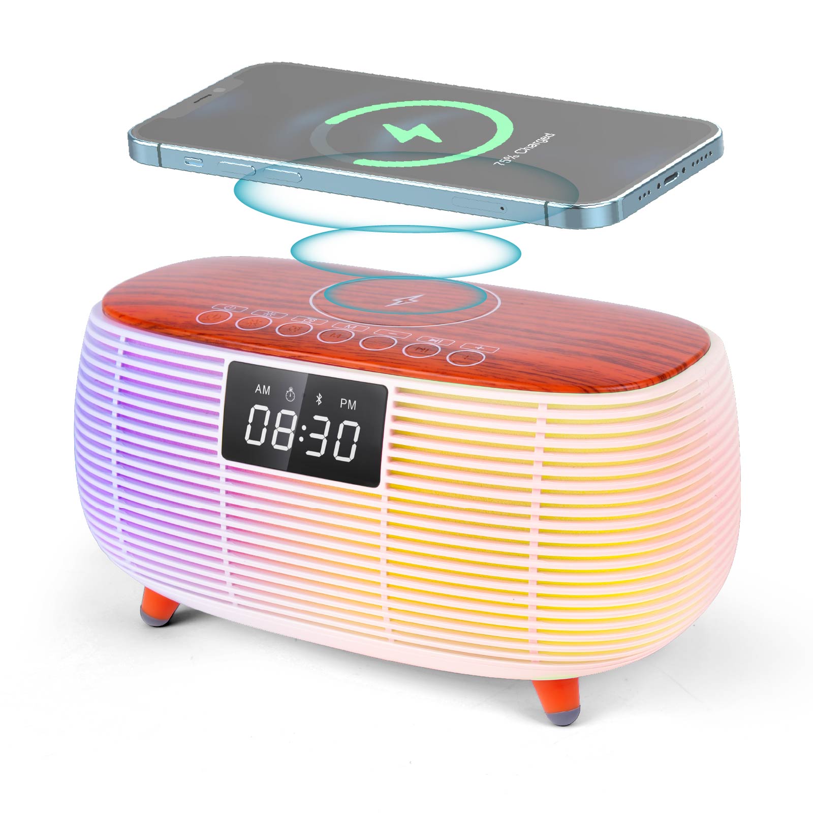 10W Wireless Charger & Led Speaker with Alarm Clock