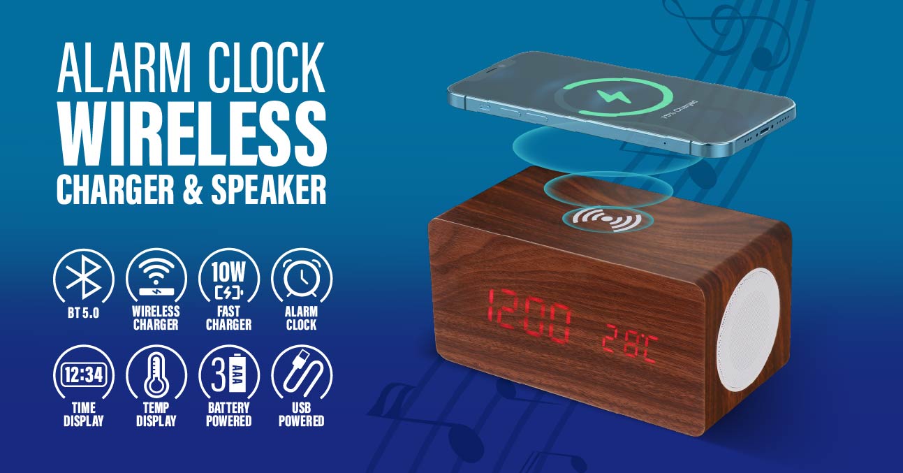  10W Wireless Charger & Speaker with Alarm Clock