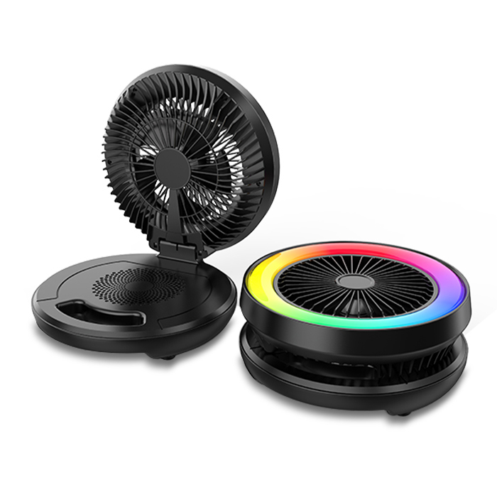 Foldable Desktop Fan & Wireless Speaker with Color Light