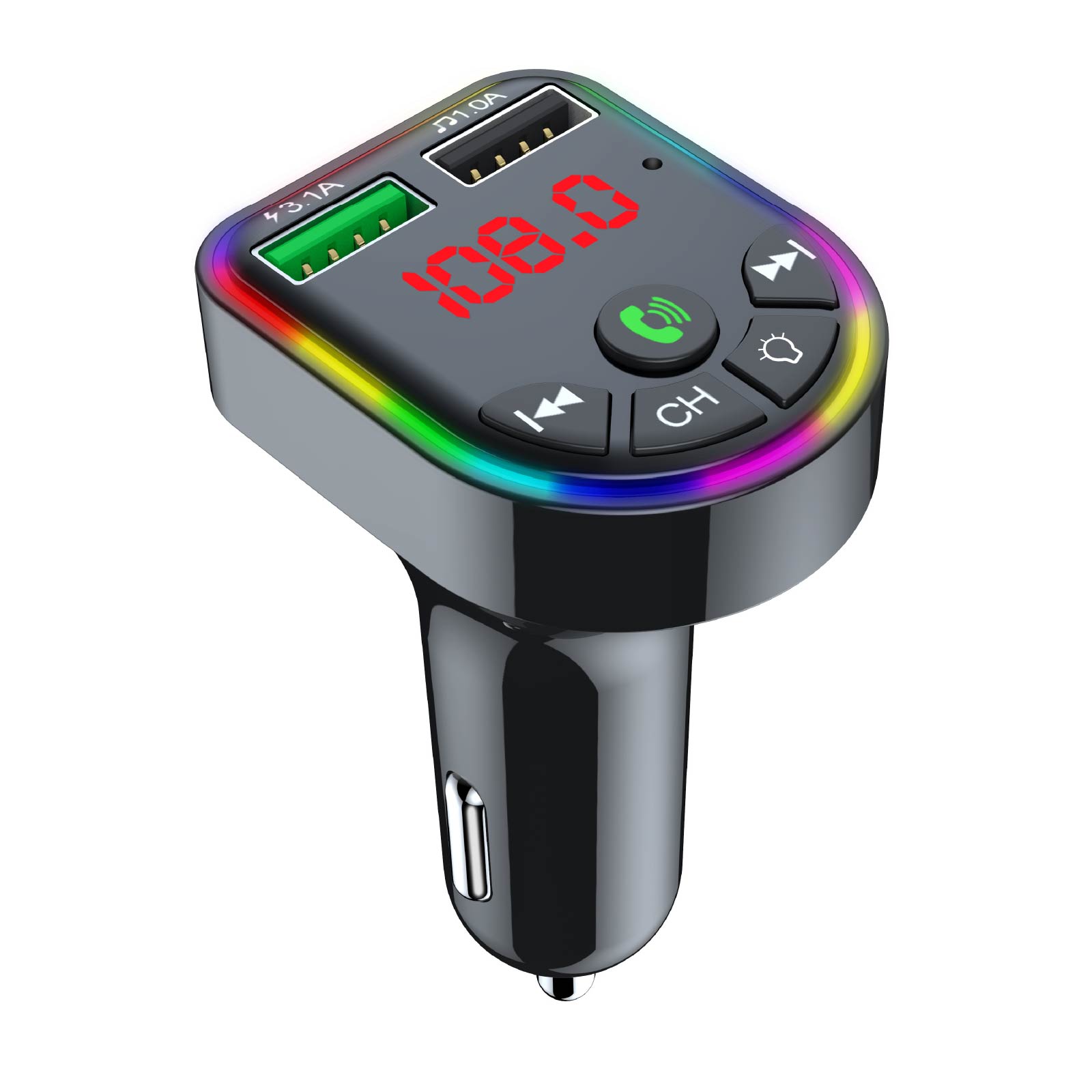 Car Bluetooth Mp3 Transmitter with Colorful Light