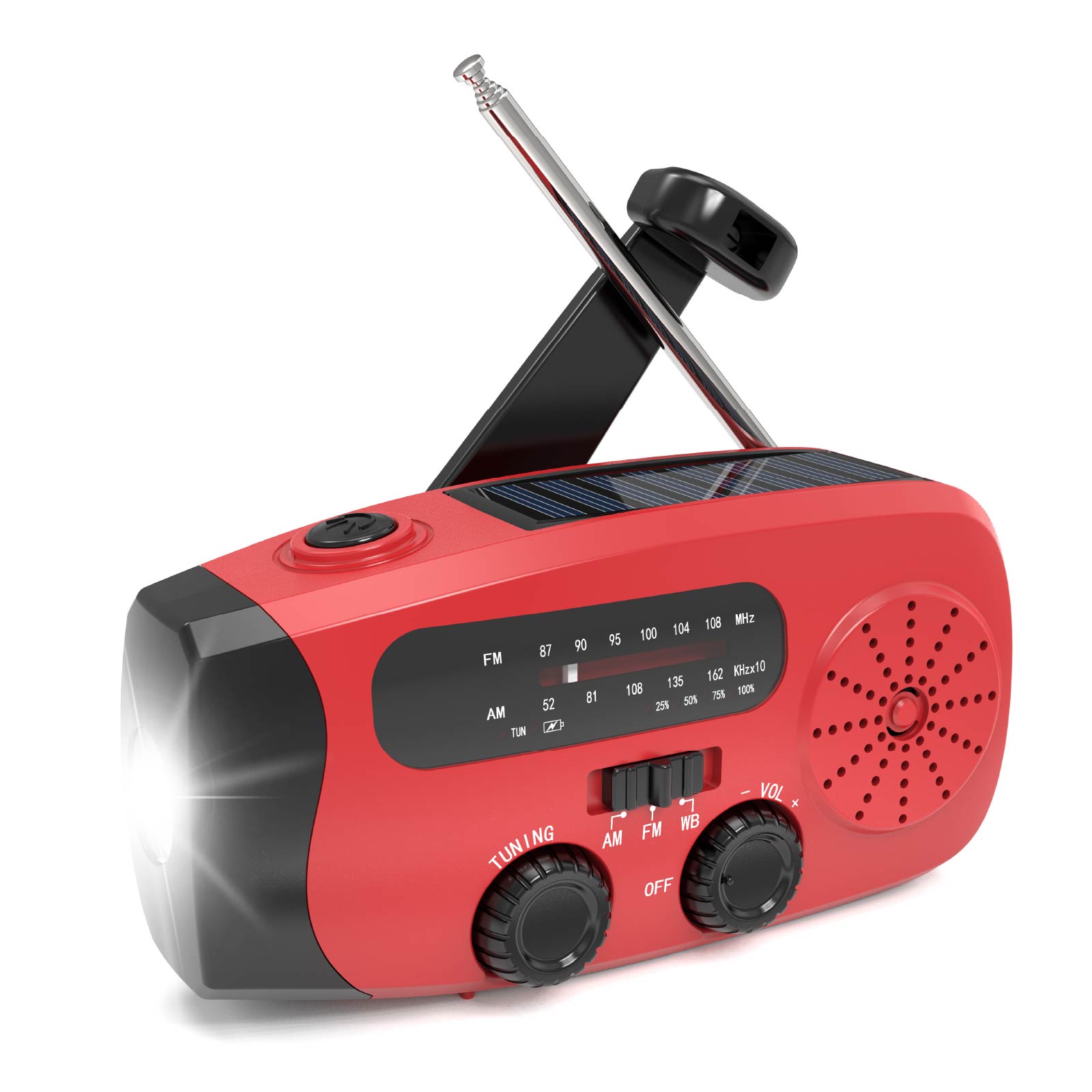 Solar Powered Hand Crank Flashlight Radio with Power Bank