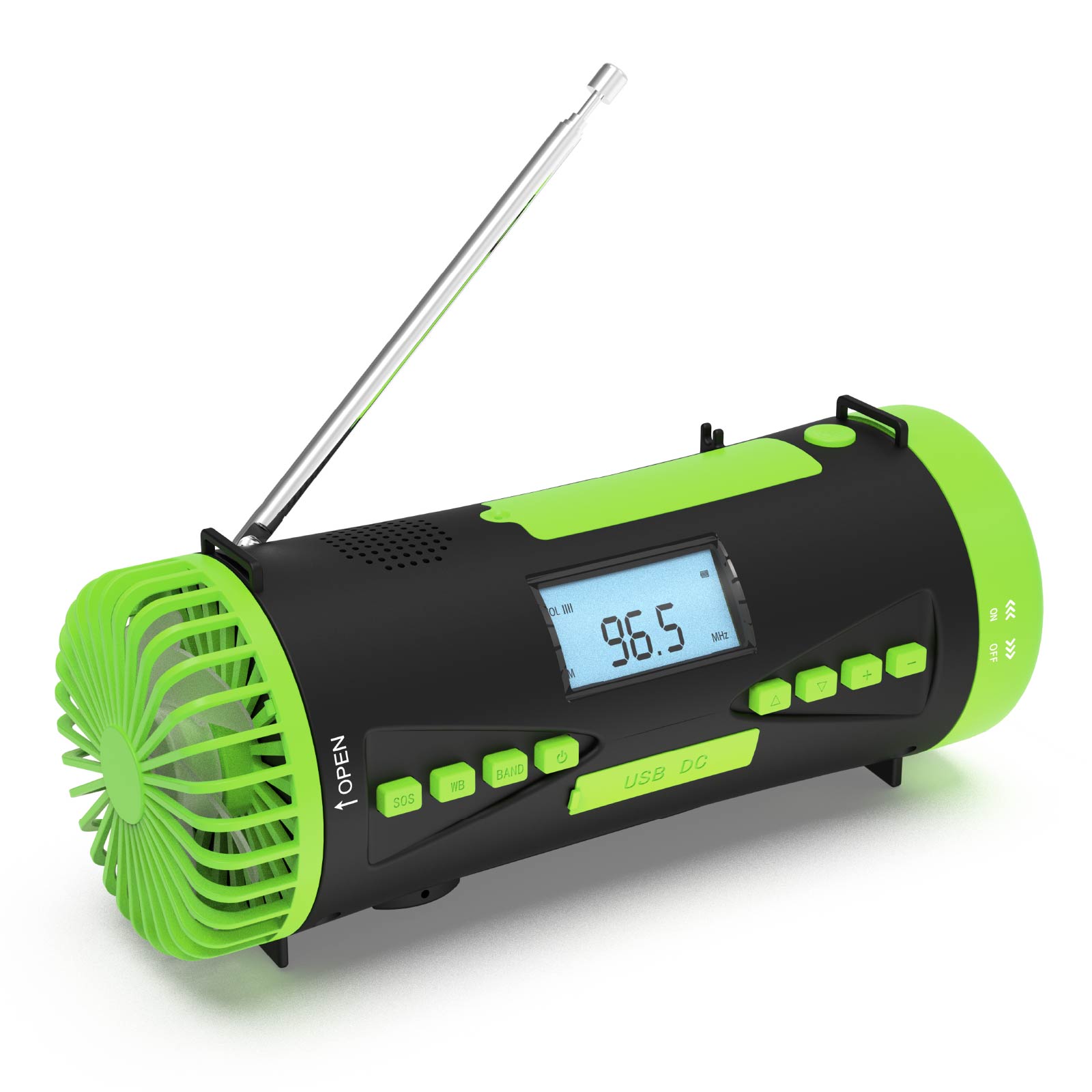 Solar Powered Hand Crank Flashlight Radio with Fan & Power Bank