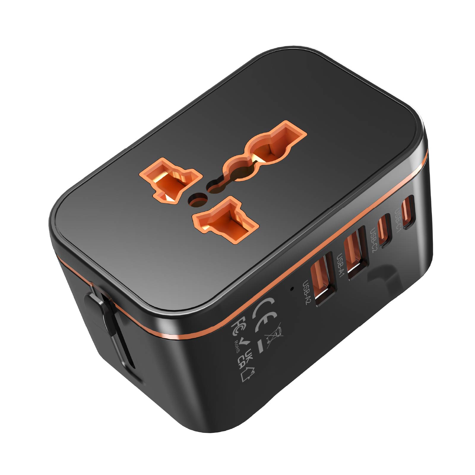 Travel Power Adapter with AC Outlets & 2A+2C  Ports