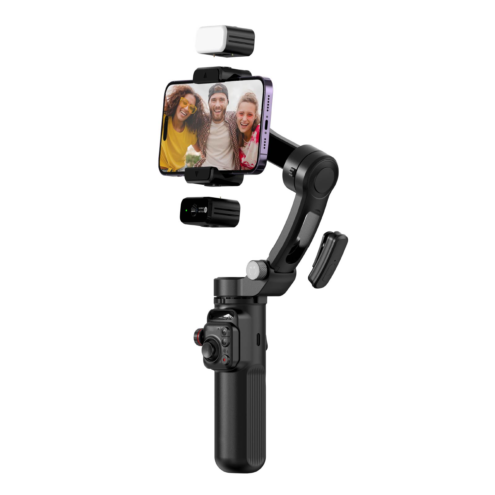 Stabilizer Tripod Selfie Stick with AI-Follow Camera, Fill Light &MIC