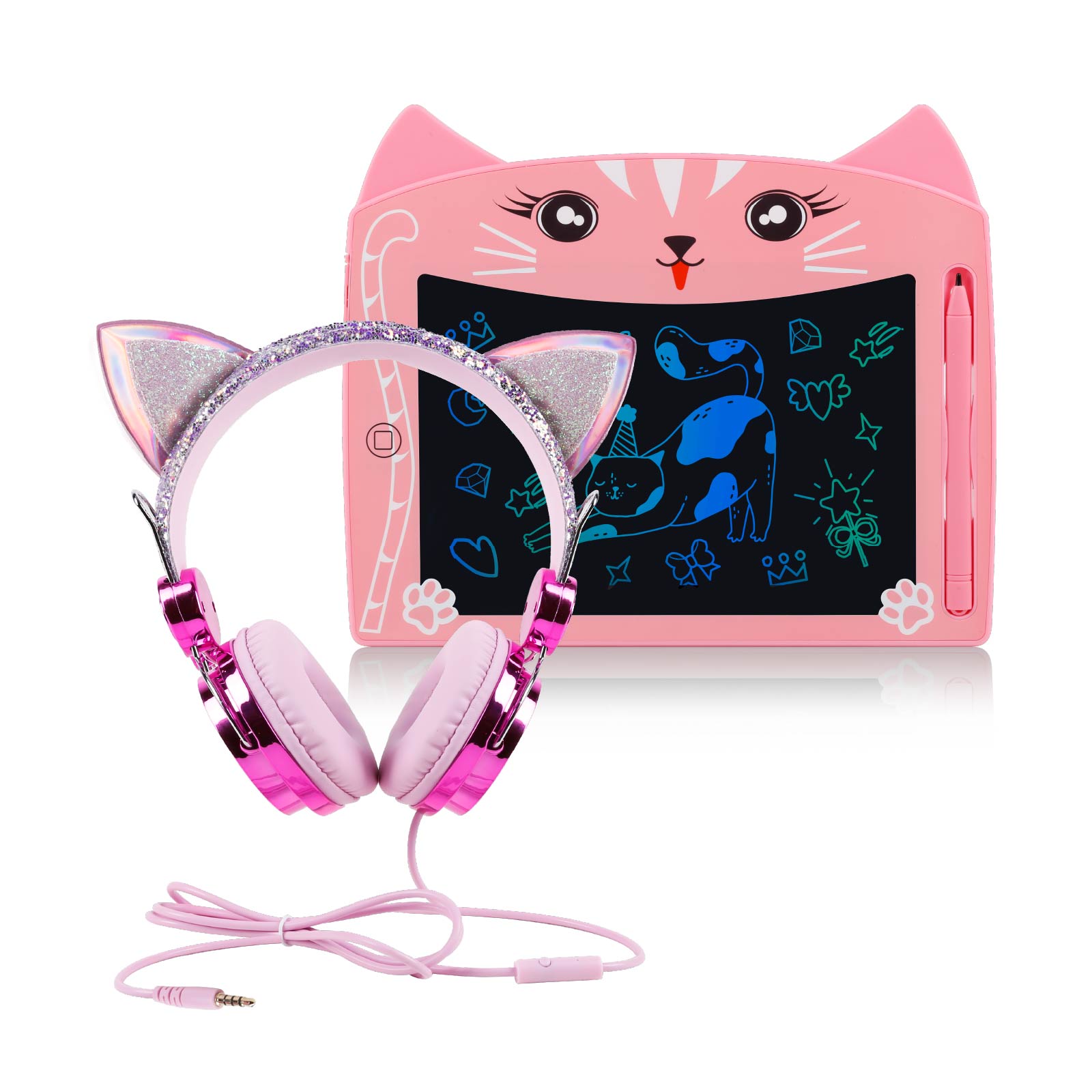 2 In 1 Cat Gift Set ( Wired Headset & LCD Writing Pad)