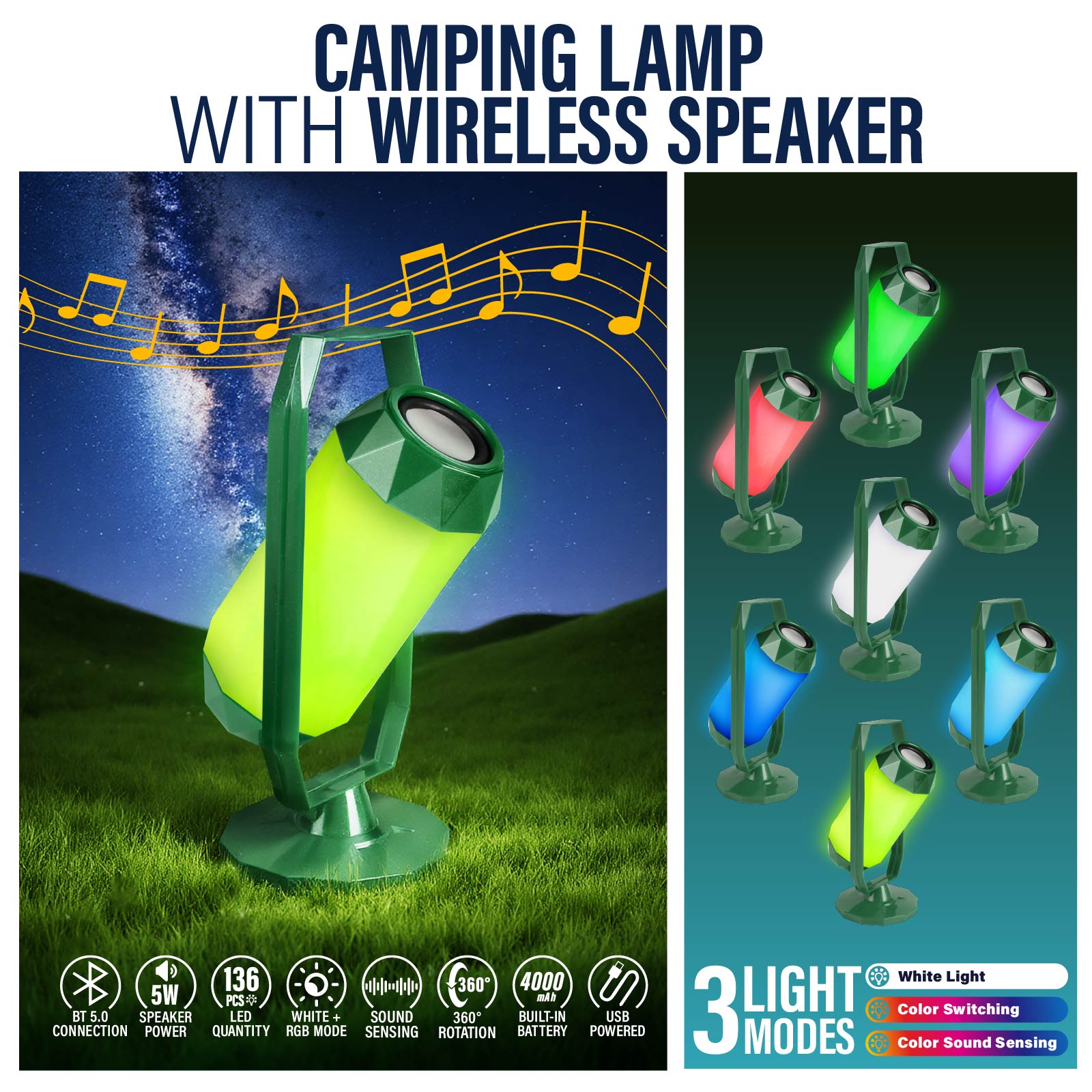 Camping Lamp with Wireless Speaker